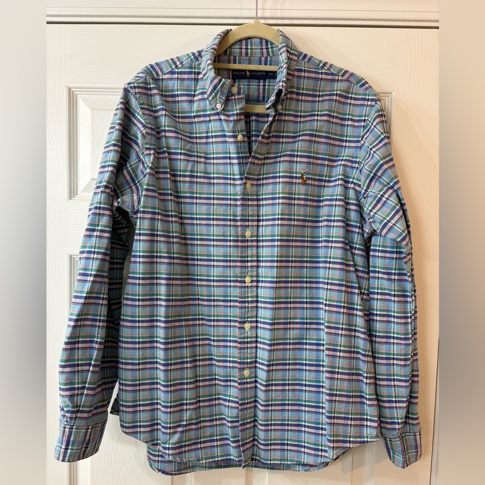 Ralph Lauren Men Large Button Up Long Sleeve Plaid Shirts Set 3 Pink Yellow Blue - Picture 6 of 13